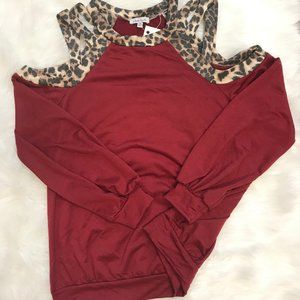 White Birch Long Sleeve Solid Knit Top Burgundy*